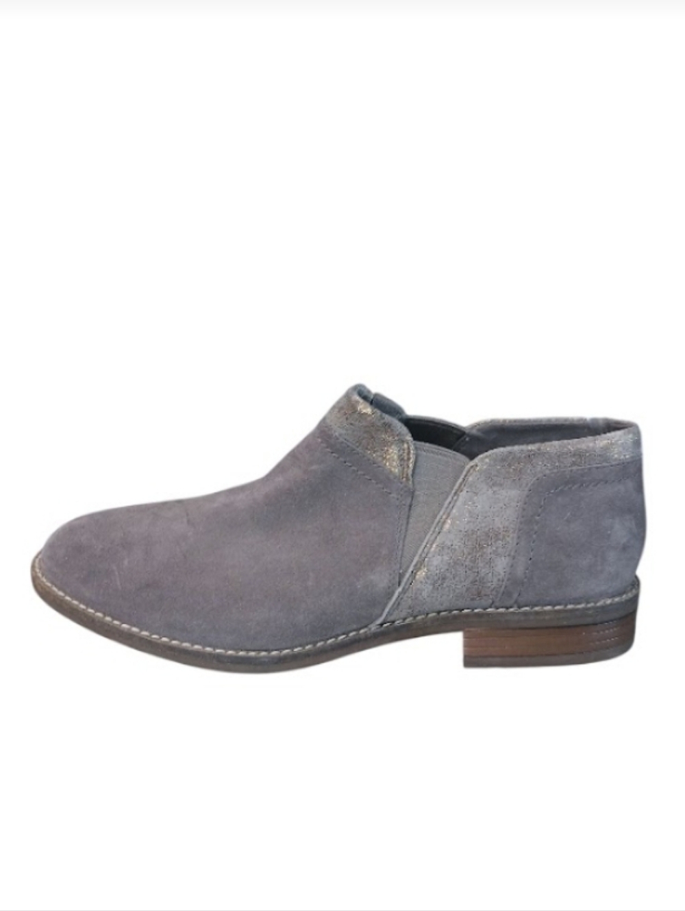Clarks Ankle Boot Women's 10 Taupe Metallic Trim Slip-on Casual Shoe